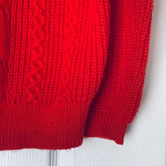 KIDS Red Cable Knit Cunky Long Sleeve Soft Sweater Unisex - Picture 7 of 12